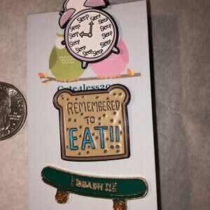 3 Piece Pin Brooch Sleep Toast Skateboard